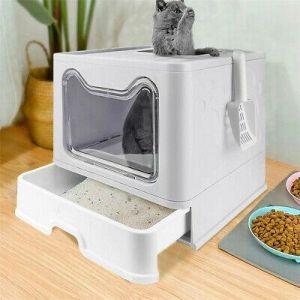 AliShopping  Animals Self-Cleaning Hooded Cat Litter Box Enclosed Large Kitty Toilet Box Tray Refills